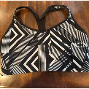 Victoria's Secret Small VSX  Sports Bra Sheer Racerback Black White Design EUC